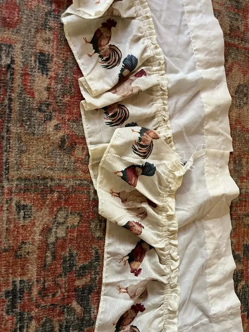 Vintage Country Rooster Ruffled Swag Valance Kitchen Curtain, Cream 52x35